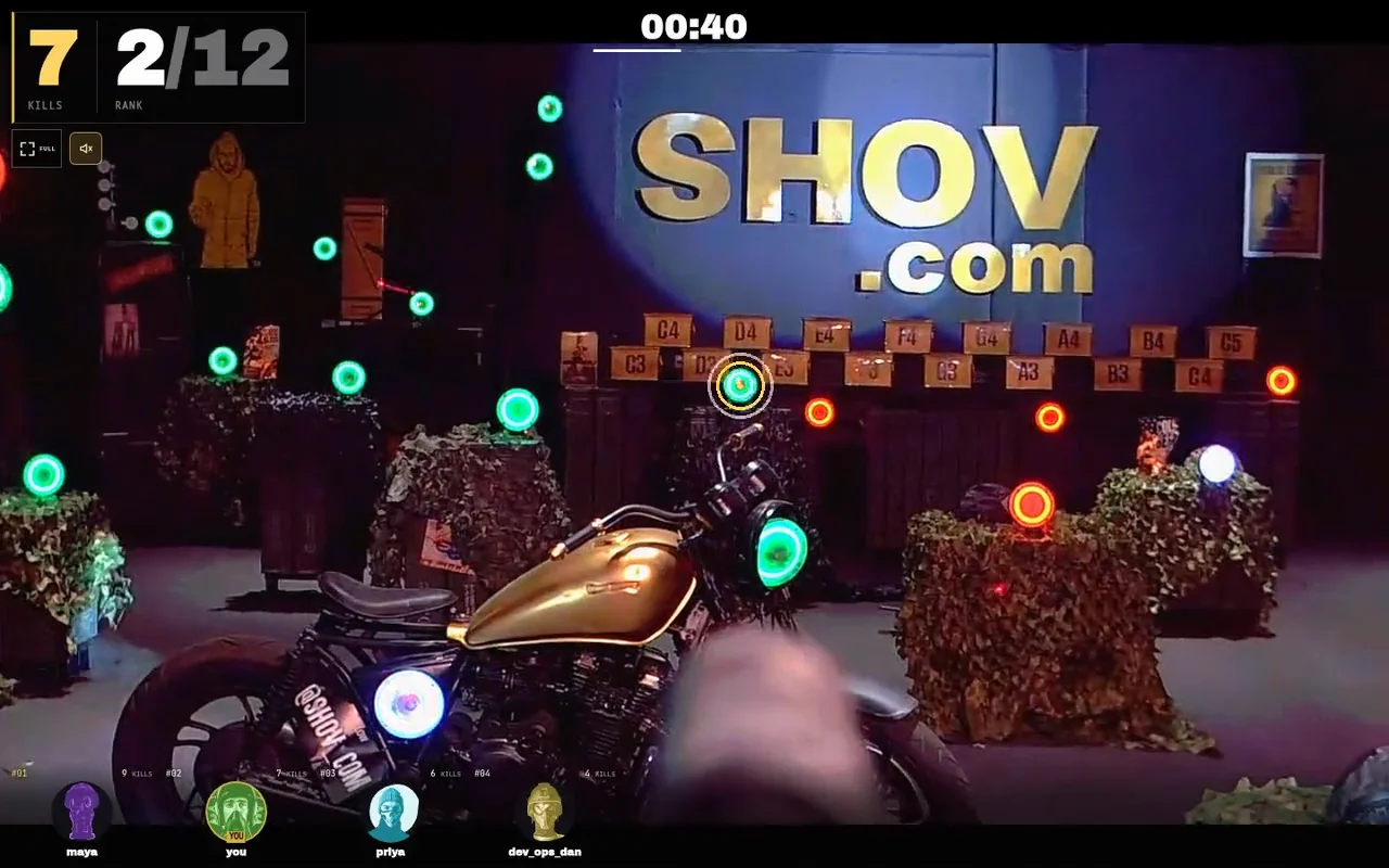 A frame from a recorded Shov gun turret match