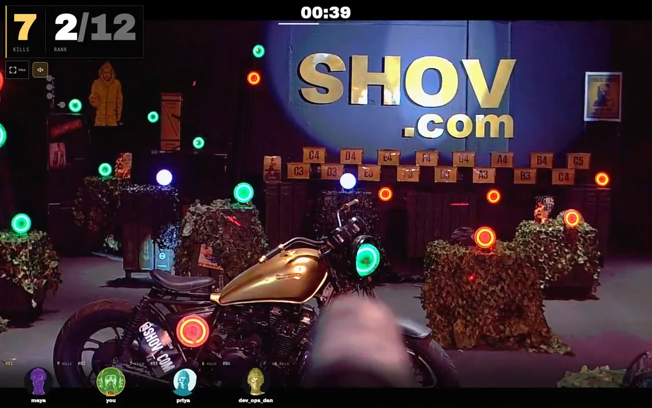 Recorded Shov browser gameplay with the match clock and real gun turrets
